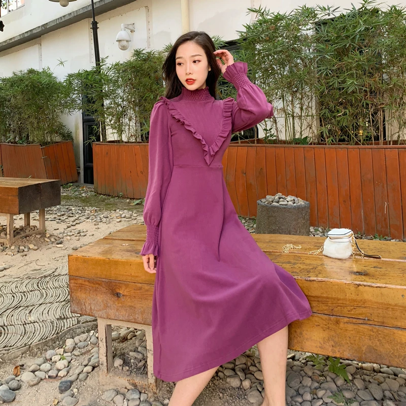 Женское приталенное платье EAD корейское облегающее с длинным рукавом и