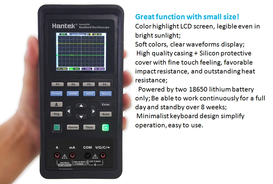 Hantek 3in1 Digital Oscilloscope+Waveform Generator+Multimeter Portable USB 2 Channels 40mhz 70mhz LCD Display Test Meter Tools |