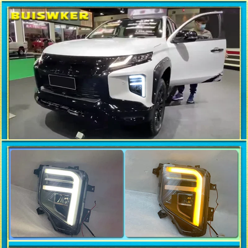 Подходит для Mitsubishi Triton L200 2019 2020 2021LED DRL дневные ходовые огни, противотуманная фара с желтым указателем поворота