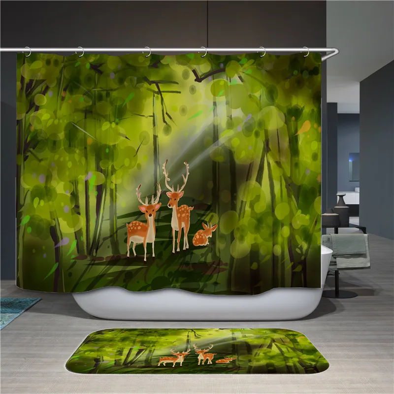 Водонепроницаемый полиэстер ткань 3D занавеска для ванны лес Ванная комната