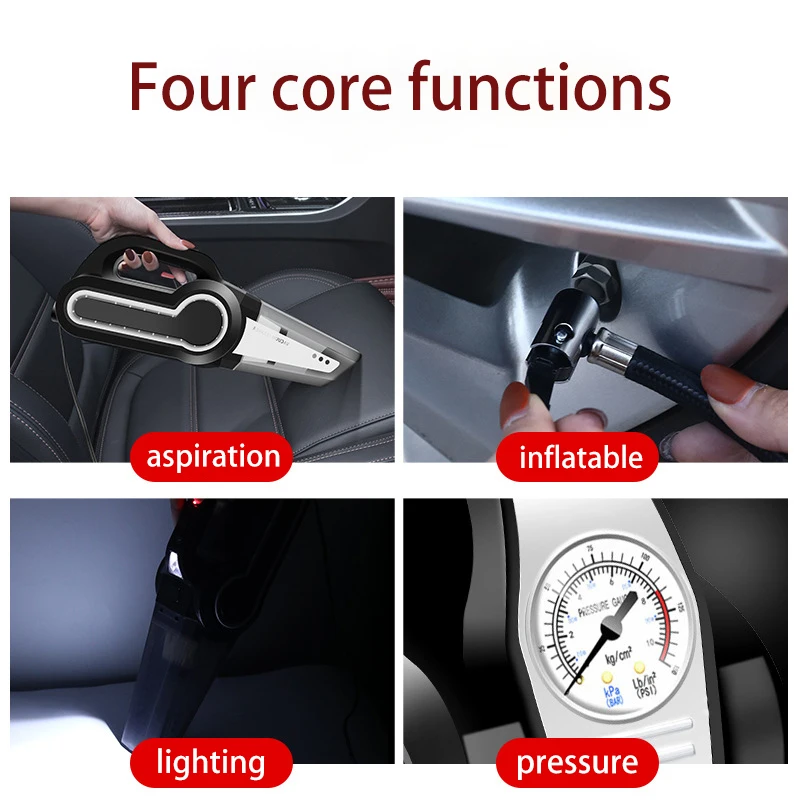 Preço 120w 4 Em 1 Handheld Aspirador De Pó Com Luz Led Poderoso Aspirador Digital Pneu Inflator Portátil Bomba Ar Elétrica