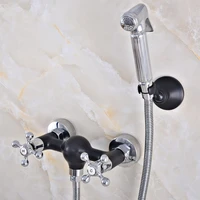 black silver chrome brass wall mounted bathroom high pressure hand held shower head faucet set mixer tap dual handles mbf047