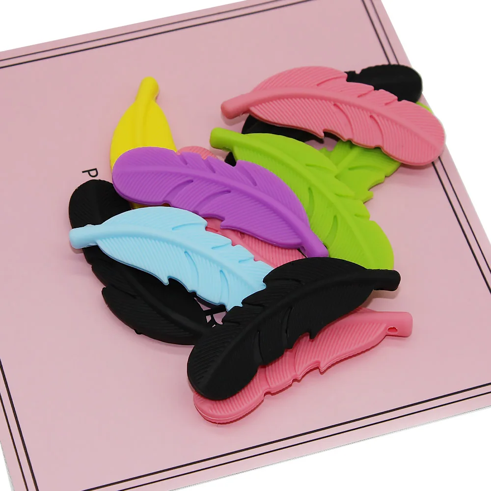 Nette-Idee 10PCs Silikon Perlen Feder Beißring BPA Frei DIY Infant Zahnen Halskette Nagetier Anhänger Schmuck Pflege Dusche – Detail 6