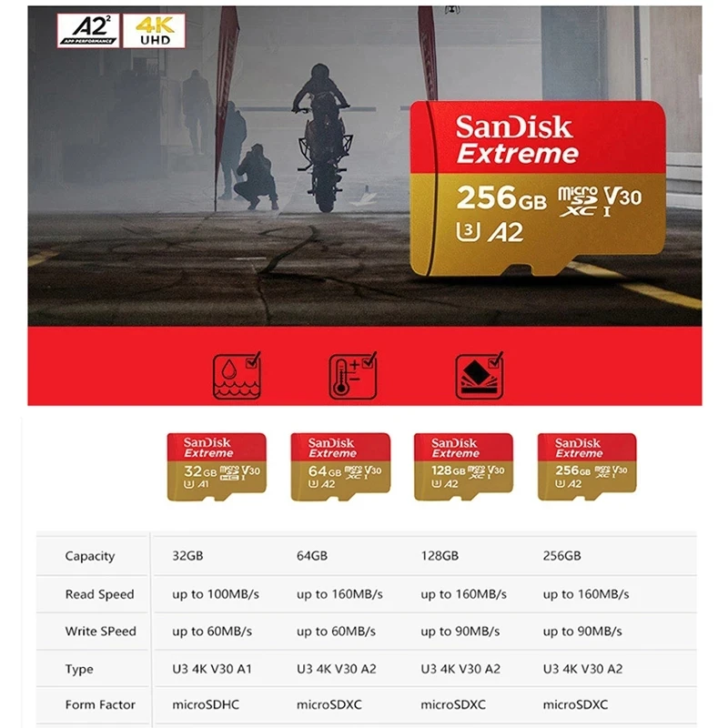 Карта памяти SanDisk A2 U3 V30 Extreme MicroSD 2 шт. 1 ТБ 512 ГБ 400 256 128 64 32 A1 для DJI drone с рамкой 4K60 |