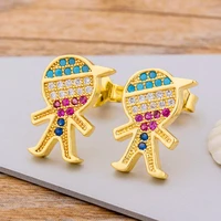 aibef new fashion cute boy crystal stud earrings women geometric rainbow rhinestone cz earrings christmas gift korean jewelry