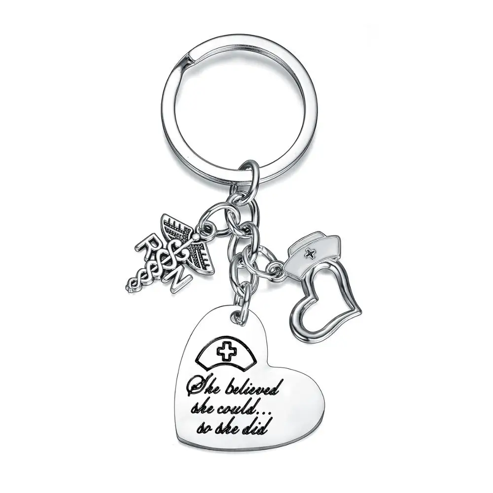 

12 шт. She believed she could so she did рН медсестры подарочные брелки для кормления Выпускной брелок медсестры Кепки «любящее сердце» Нержавеющая сталь