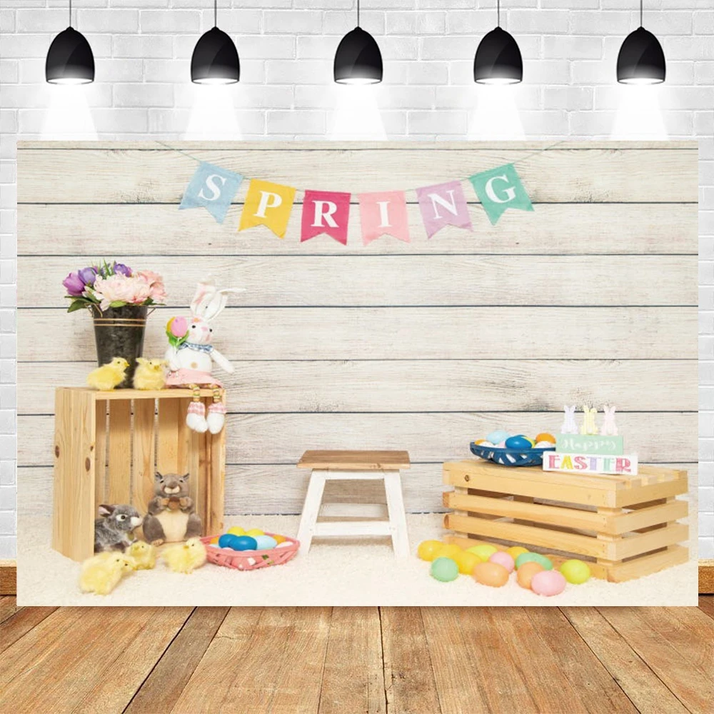 

Easter Party Decor Backdrop Photocall Spring Rabbit Colorful Eggs Wooden Wall Baby Portrait Photography Background Photo Studio