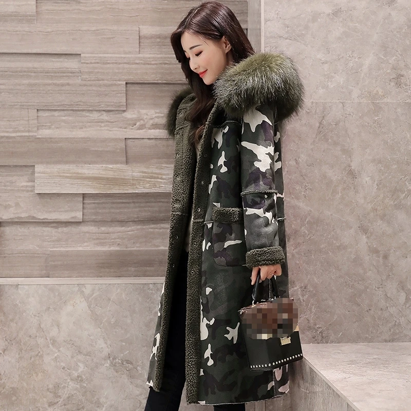 Повседневная теплая 2019 куртка из овчины с большим меховым воротником новая