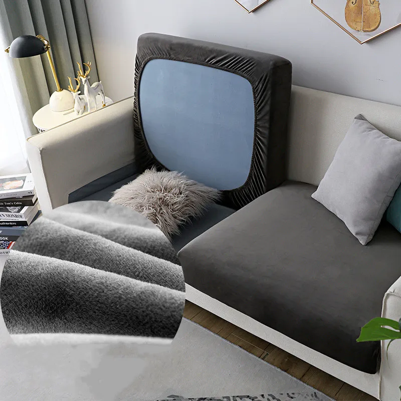 

Grey Color Sofa Seat Cushion Cover Sofa Cover for Living Room Furniture Protector Plush Pure Thickening Stretch Removable