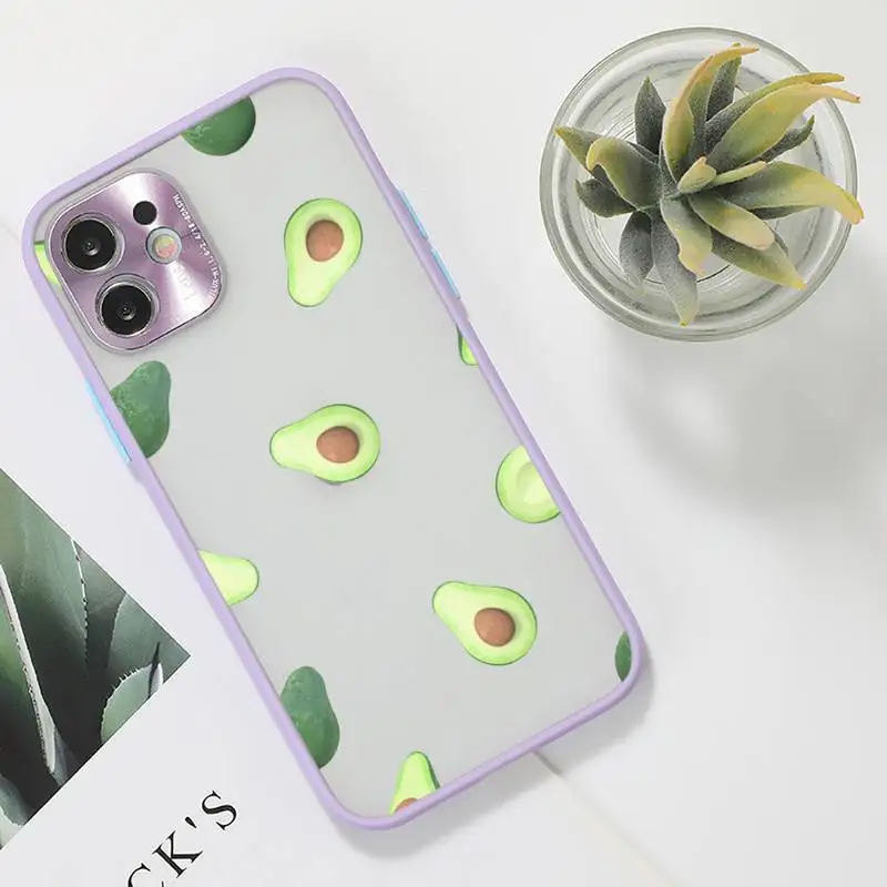 

Avocado aesthetic Gteen Fruit Phone Case For iPhone 12 11 Mini Pro XR XS Max 7 8 Plus X Matte transparent Purple Back Cover