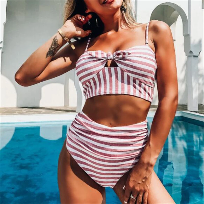 

Striped Print Bikini Women Swimwear Bikinis Sexy Biquinis Set High Waist Bandage Swimsuit Ladies Sexy Beachwear Swimming Bikini