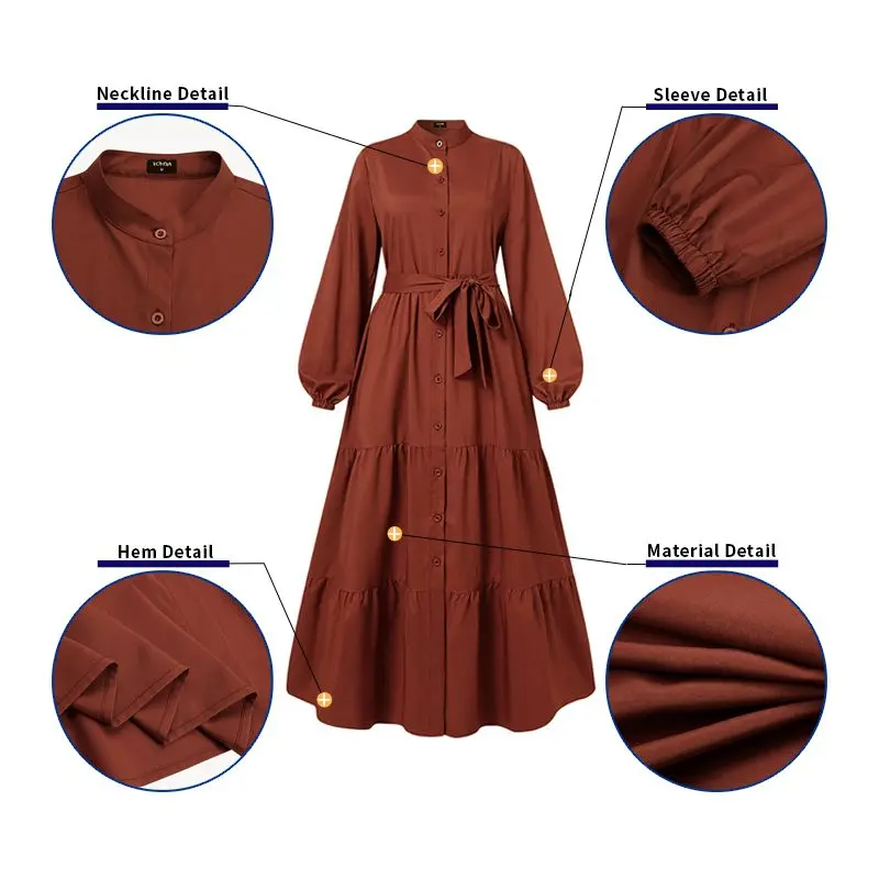 

VONDA Summer Dress Sexy V Neck Pleated Puff Sleeve Long Maxi Dresses Button Up Bohemian Party Vestidos Femme Beach Sundress Robe