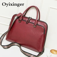 new cowhide womens briefcase business handbag women genuine leather bag 14 6 inches laptop computer bag office bags for female