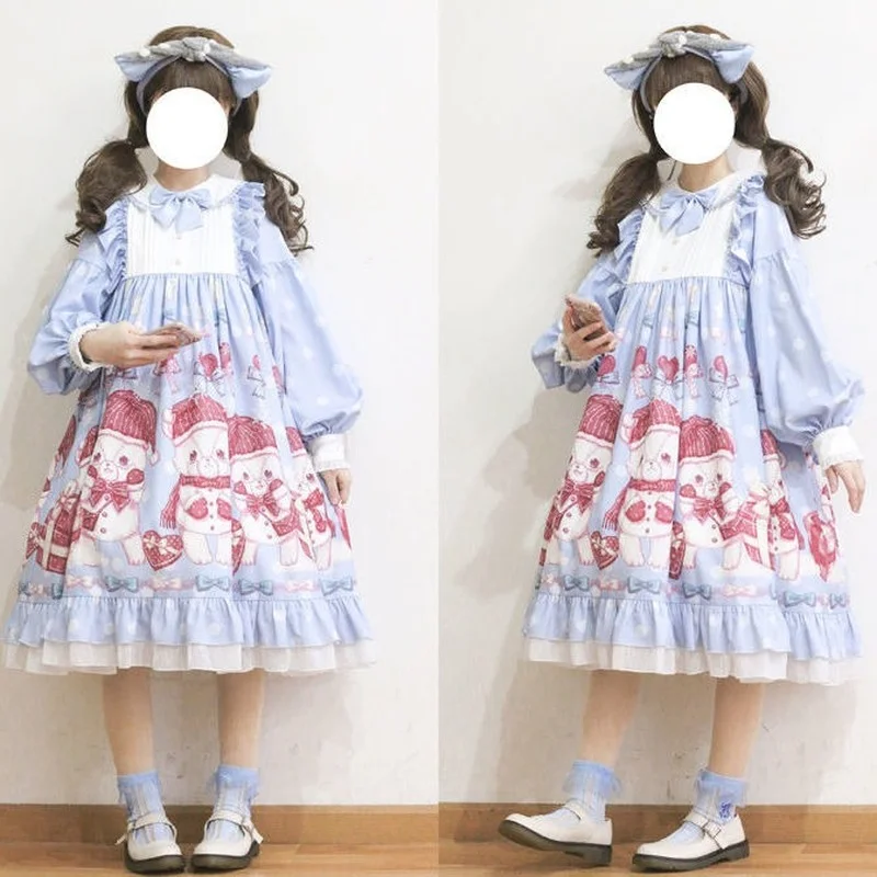 

Japanese Gothic Lolita Dress Sweet Dress Little Bear OP Dress Lolita Bowknot Dress Victorian Dress Kawaii Girl Op Loli Cos