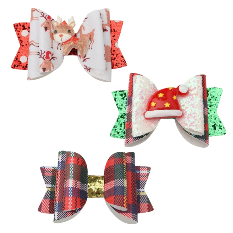

10 шт./лот 2021 новые рождественские Милые Блестки заколка для волос с бантом блестящие заколки для волос головные уборы для девочек Детские ак...