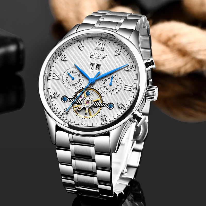 LIGE Автоматическая техника мужские часы лучший бренд класса люкс Tourbillon бизнес все