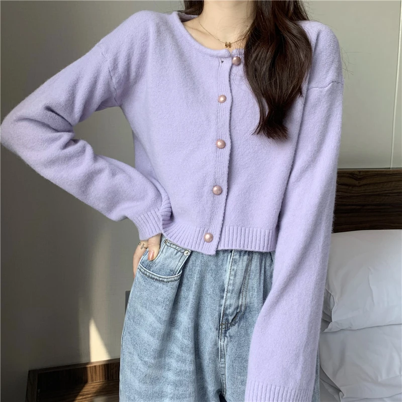 

Long Sleeved Cardigan Jacket Women Knitted Sweaters Autumn New Korean Loose Outwear Sweater Woman's Cropped Tops