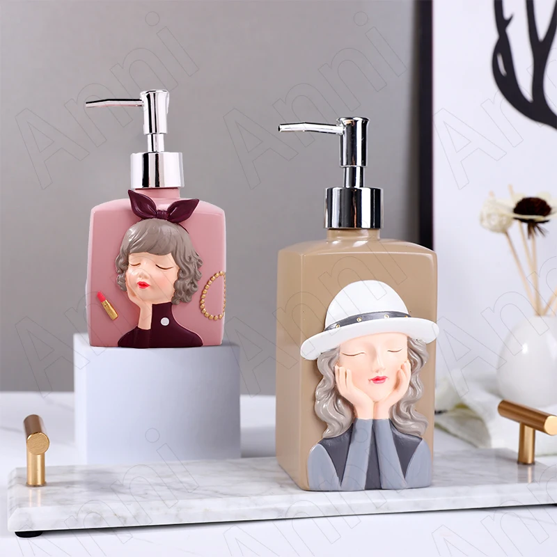

European Resin Soap Bottle Cute Girl Painted Decorative Shampoo Container Modern Creativity Home Desktop Bathroom Accessories