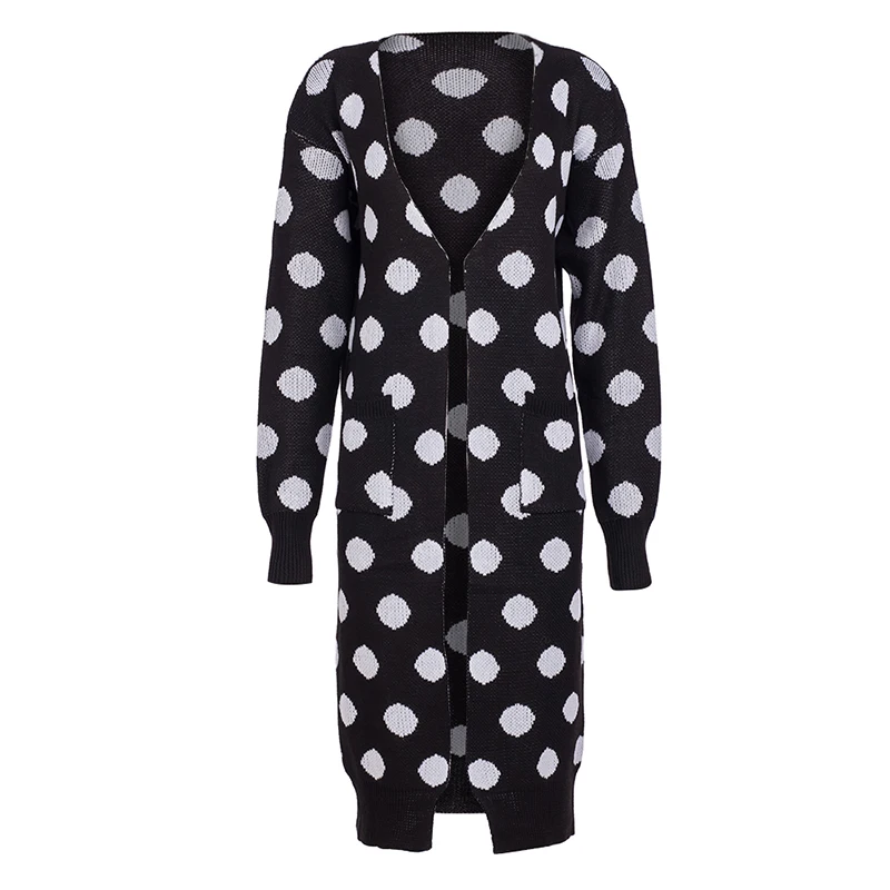 Женский вязаный свитер в горошек TWOTWINSTYLE Осенний длинный с V-образным вырезом и