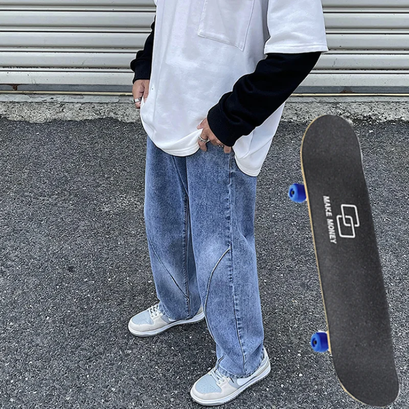 

Personality irregular stitching jeans Men and women loose straight leg trousers Hip hop jeans Skateboard jeans Street wear y2k