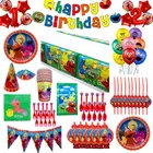 С героями Улица Сезам Happy День рождения украшения подарочные пакеты бумажные стаканчики и тарелки скатерть Baby Shower одноразовые столовые приборы