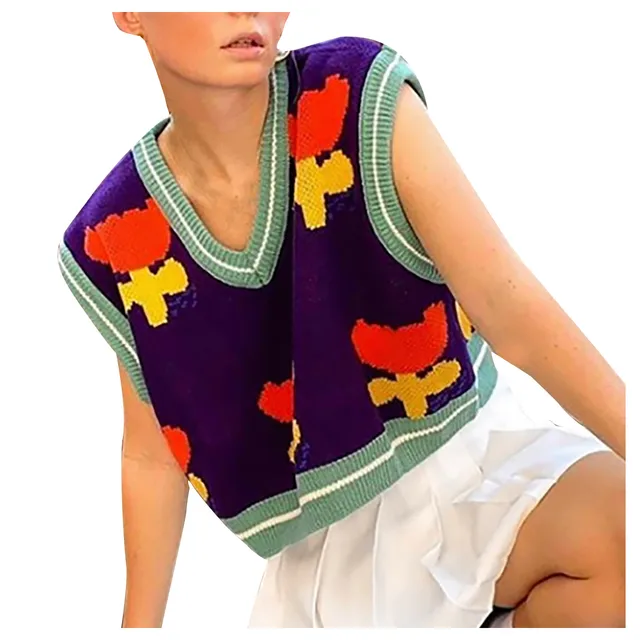Trend V Neck Vintage Sweater Vest Women 
