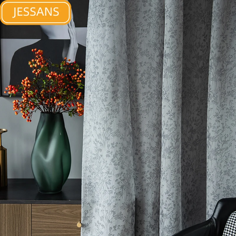 

Nordic Dark Pattern Jacquard Screen Window Screen Light Luxury Curtains for Bedroom Living Room Finished Product Customization