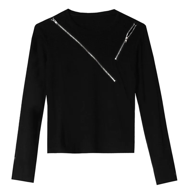 

LANMREM o-neck fashion back with zipper hollow out slim long-sleeved blouse 2021 autumn new off-shoulder women's top 2A1152