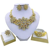 dubai fashion jewelry sets flower necklace bracelet charm women earrings ring luxury jewelry bridal wedding jewelry set