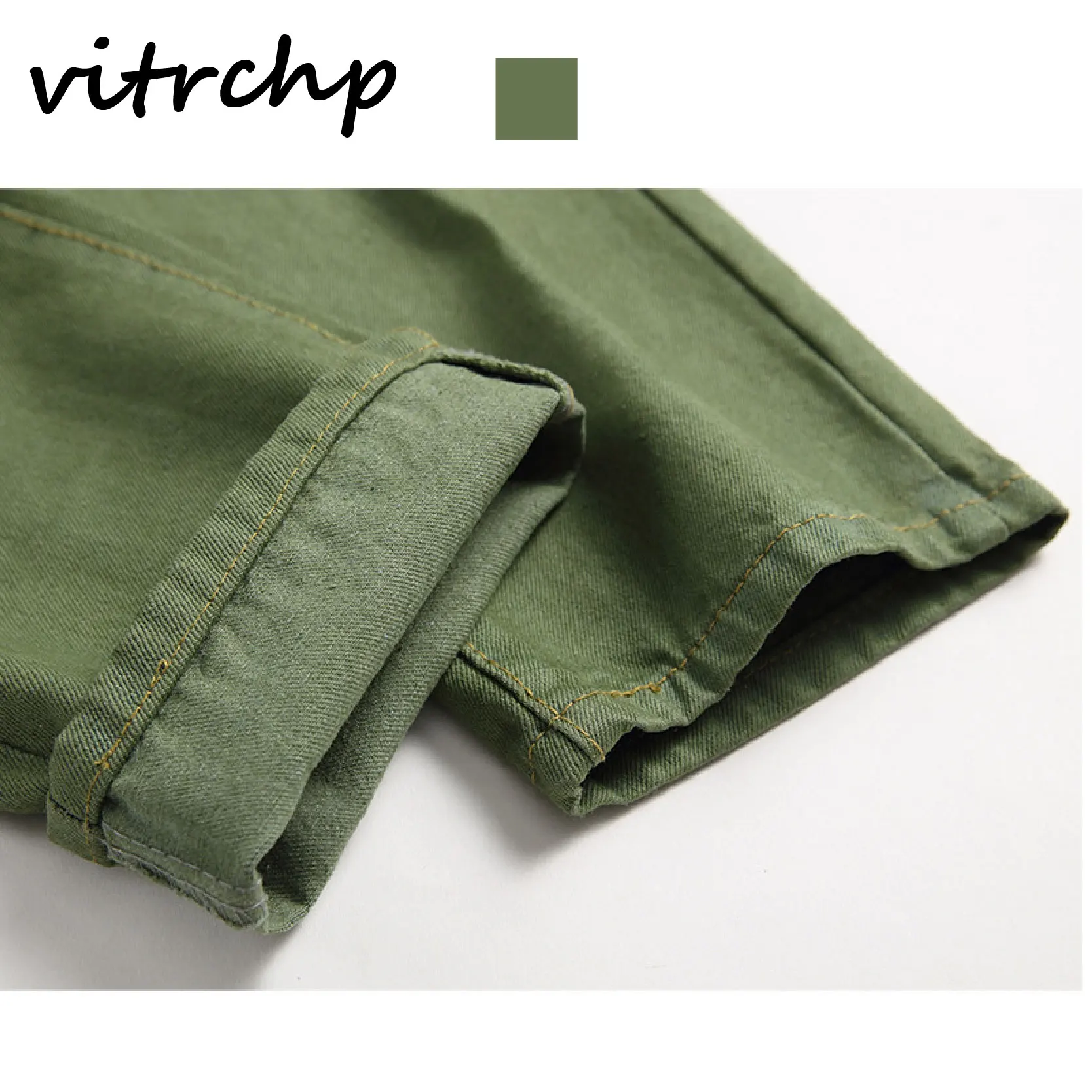 

VITRCHP 2021 Men's Ripped Jeans New Arrival Hip-Hop Trend Plus Size Personality Army Green Casual Classic Jeans Pants Slim Fit