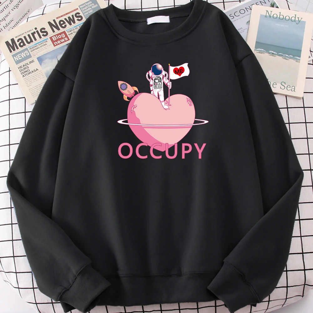 

Man Sweatshirt Astronauts Occupy The Planet Of Love Printed Long Sleeve Men Round Neck Sports Plus Size Fleece Warm Male Sweater