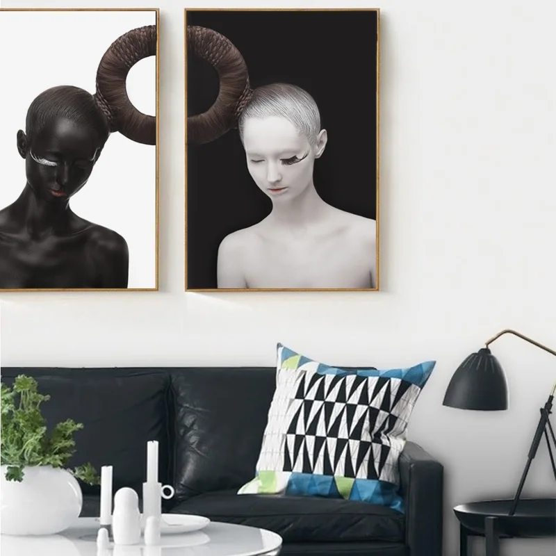 Абстрактная черно белая серая сексуальная девушка на холсте настенная живопись