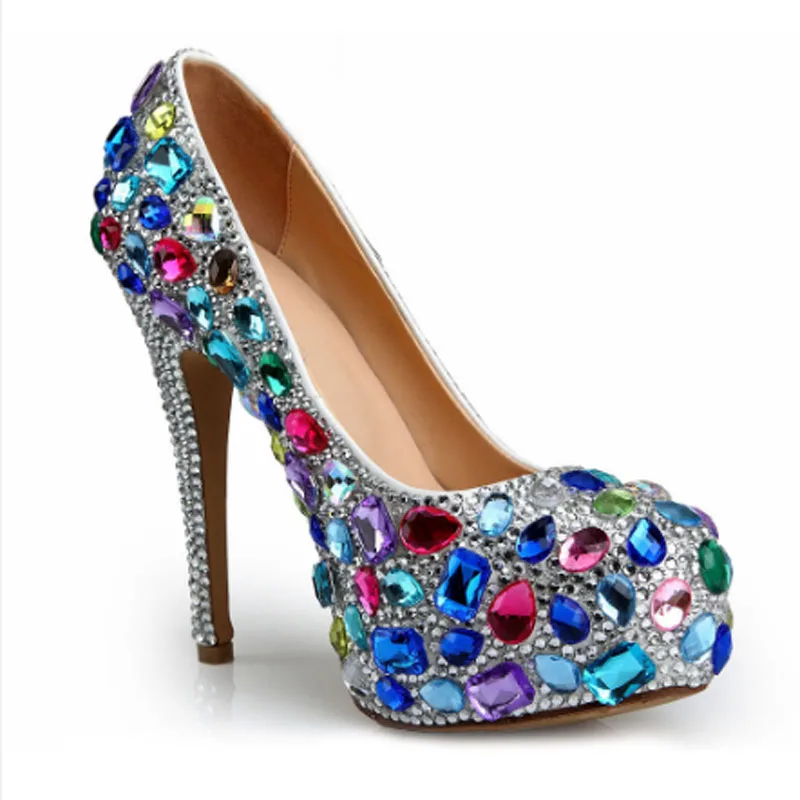 Осенние высококачественные туфли из цветного стекла и страз очень высокие для