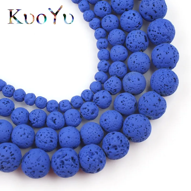 Royal Blue Lava Volcanic Rock Hematite Stone Rubber Beads Round Loose Bead For Jewelry Making Diy Wowen Charm Bracelets 6/8/10MM | Украшения