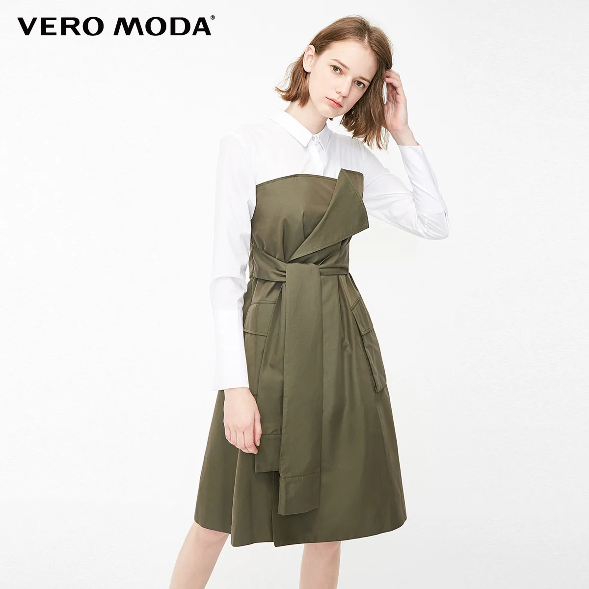 Vero Moda женское платье-трапеция из двух частей на шнуровке | 3191SZ505 - Цвет: Safari