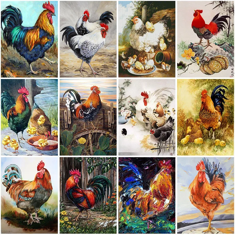 

DIY 5D Diamond Painting Poultry Chickens Diamond Embroidery Animal Cross Stitch Full Round Drill Oil Painting Art GiftHome Decor