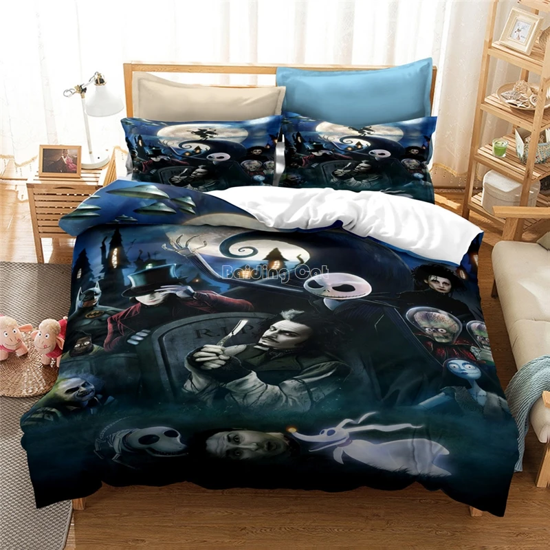 New Nightmare Before Christmas Bedding Set 3d Cartoon Children Cotton Duvet Cover Pillowcase Twin Full Queen King Bed Linens | Дом и сад