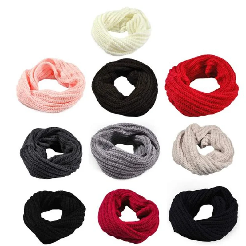 Autumn Winter Boy's Girl's Knitted Circle Wool Scarf Shawl Wrap Warm Collar O Ring Thicken Warmer Snood Scarfs Ladies |