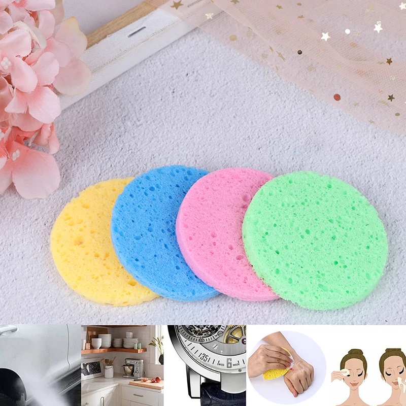 

5pcs Face Cleaning Washing Product Natural Wood Fiber Face Wash Cleansing Round Sponge Beauty Makeup Tools