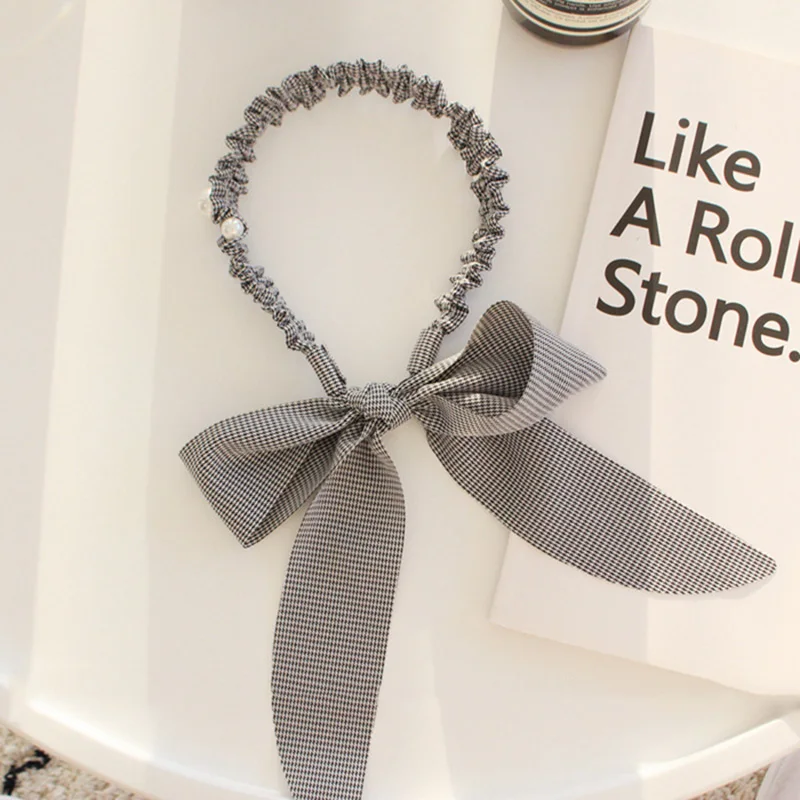 

Silk Ribbon Headband Pearls Hair Band Hoops Adults Women Solid Color Pleated Hairband Turban Girls Ladies Hair Accessories