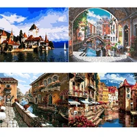 diy landscape town full square drill diamond painting colorful handmade cross stitch embroidery mosaic home room wall decor