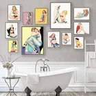 В стиле ретро; В стиле пин-ап для девочек плакаты и принты Ванная комната Декор для стен в винтажном стиле для женщин портрет в искусстве Холст Картины Берлога украшения