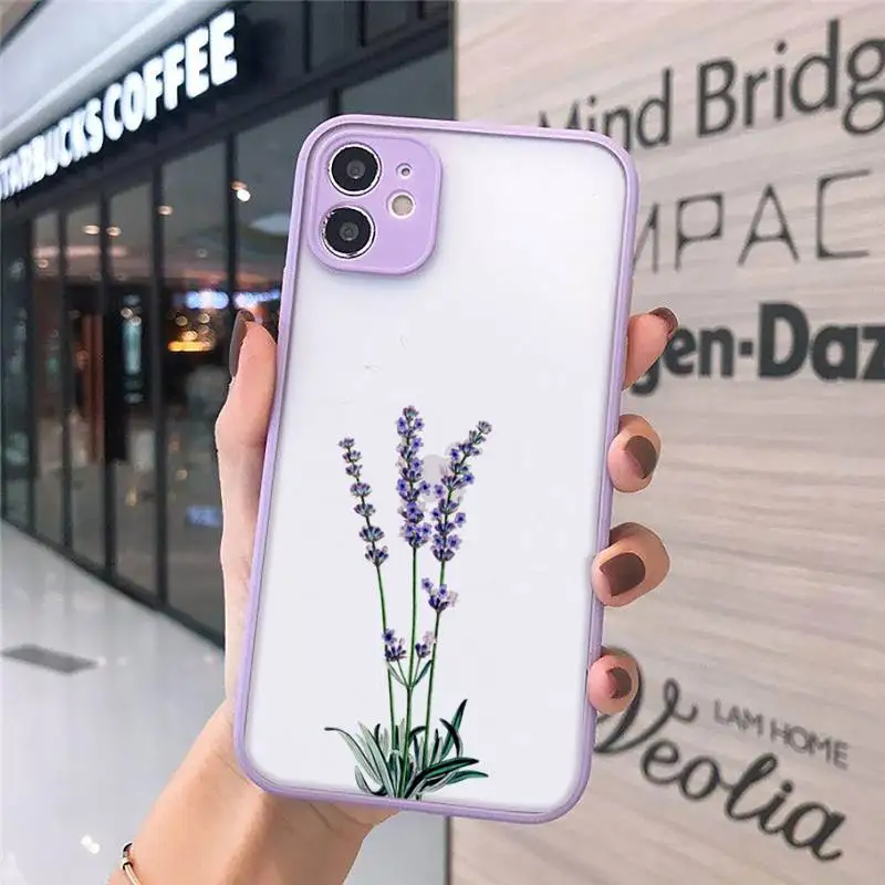 

Simple Lavender Purple Flowers Phone Cases Matte transparent For Purple iPhone 12 Mini 11 Pro XR XS Max 7 8 Plus X Back Cover