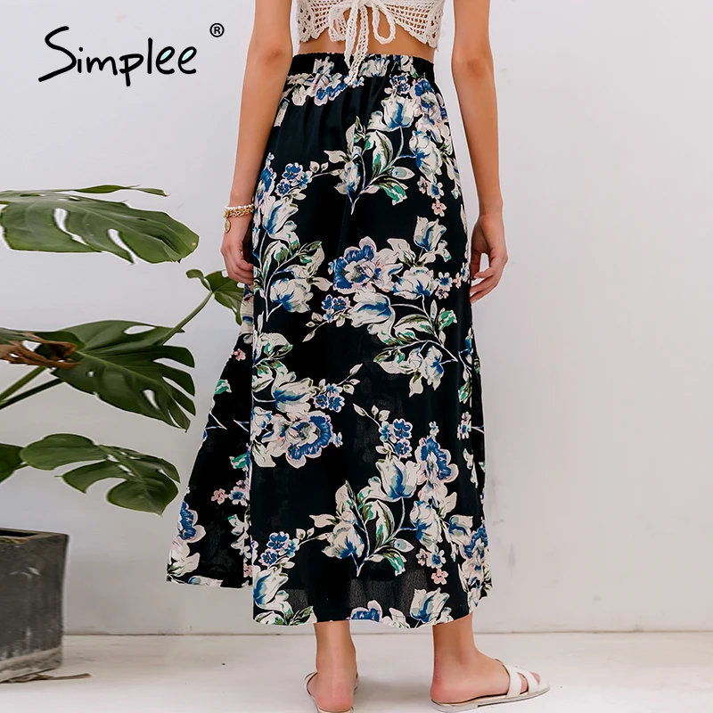 Женская юбка с высокой талией и цветочным принтом Длинные пуговицы для юбки