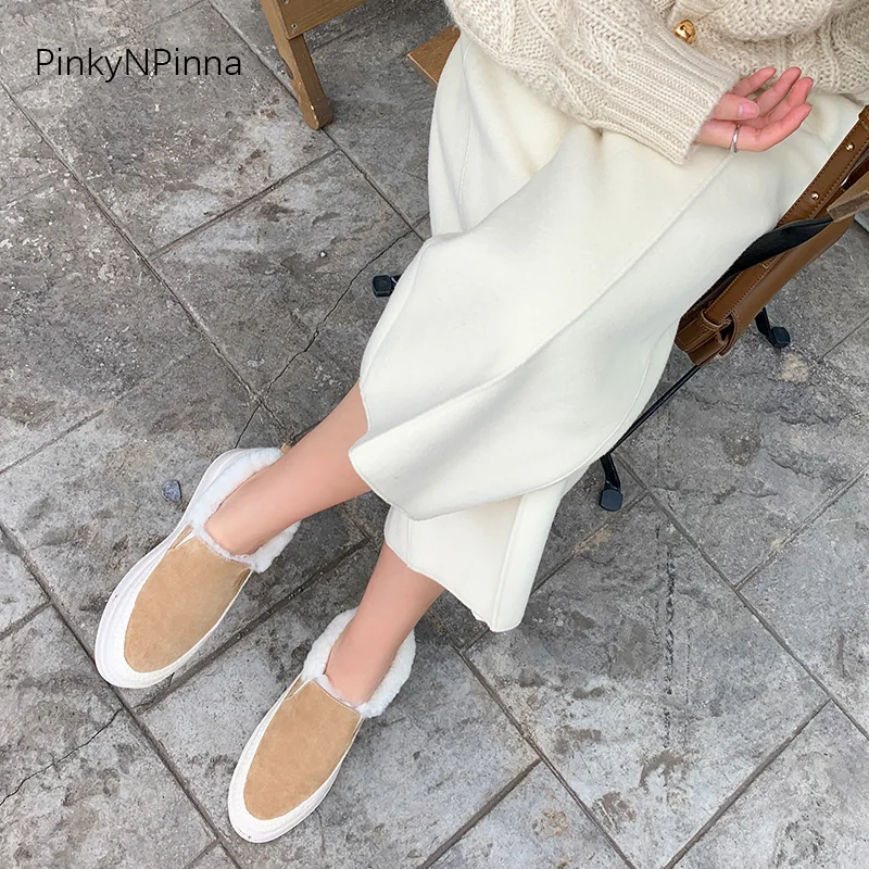 Милая женская зимняя повседневная обувь Теплые удобные лоферы из натуральной