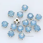 Стразы круглые стеклянные с голубым опалом, 345678 мм, 4 отверстия, камень для пришивания бусин, для одежды, обуви, сумки