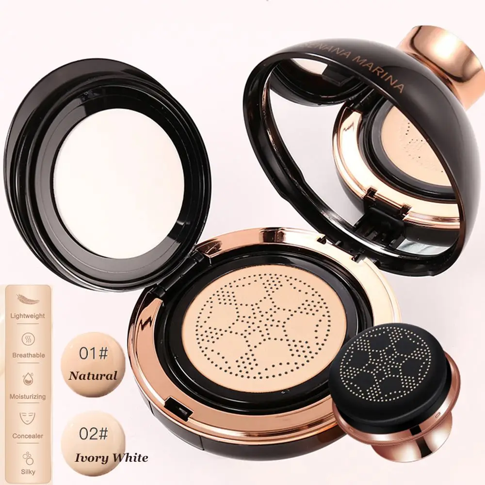 

1 PC Air Cushion BB Cream Natural Ivory White Waterproof Brightening Concealer Foundation+Mushroom Puff Sponge Longlasting