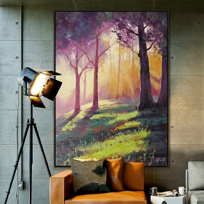 100% ручной Краски светодиодный Ландшафтный дерево солнечное масло на холсте