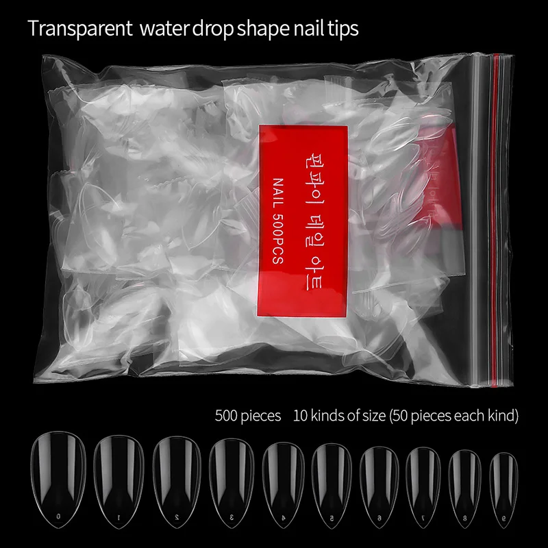 Transparent Pinpai 500 шт./пакет Длинная форма миндаля полное покрытие накладные ногти 10 Размер Смешанные акриловые накладные ногти Советы салонный и домашний Маникюр Инструмент для ногтей - Цвет: Transparent