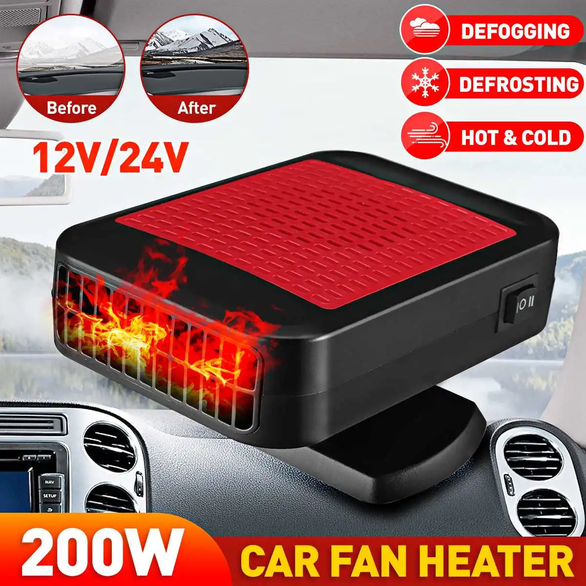 

2 IN 1 12V/24V 200W Car Heater Electric Cooling Heating Fan Warmer Winter Electric Dryer Windshield Defogging Demister Defroster